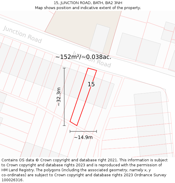 15, JUNCTION ROAD, BATH, BA2 3NH: Plot and title map