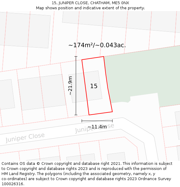 15, JUNIPER CLOSE, CHATHAM, ME5 0NX: Plot and title map