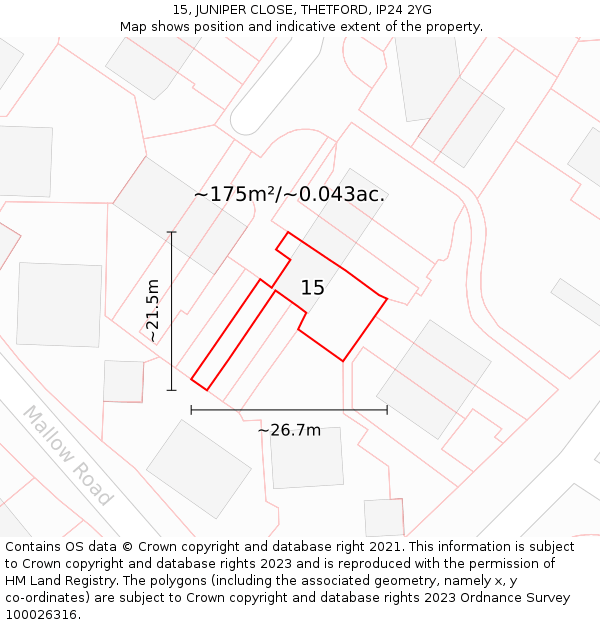 15, JUNIPER CLOSE, THETFORD, IP24 2YG: Plot and title map