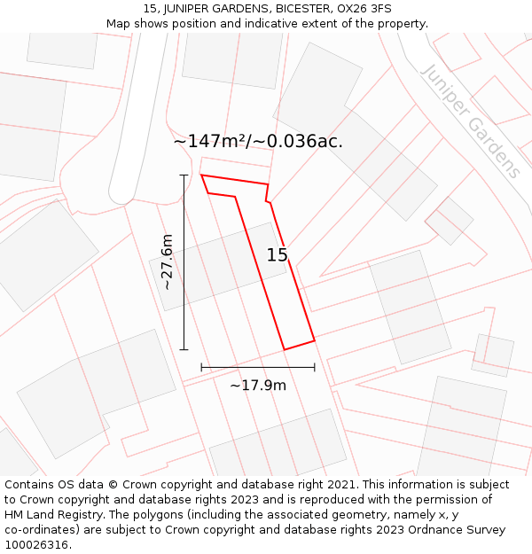 15, JUNIPER GARDENS, BICESTER, OX26 3FS: Plot and title map