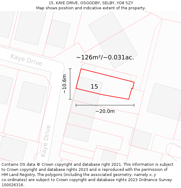 15, KAYE DRIVE, OSGODBY, SELBY, YO8 5ZY: Plot and title map