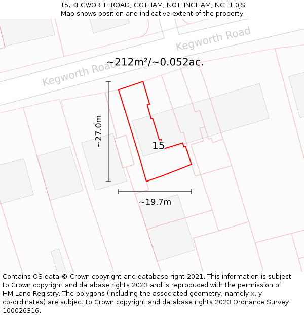 15, KEGWORTH ROAD, GOTHAM, NOTTINGHAM, NG11 0JS: Plot and title map