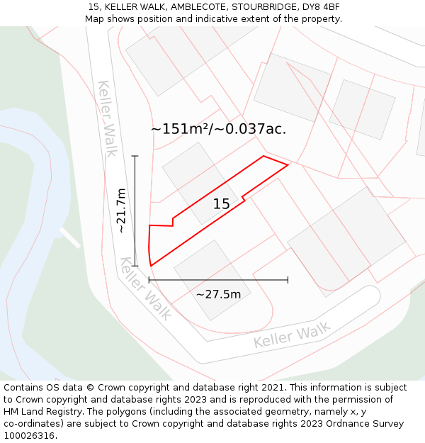 15, KELLER WALK, AMBLECOTE, STOURBRIDGE, DY8 4BF: Plot and title map