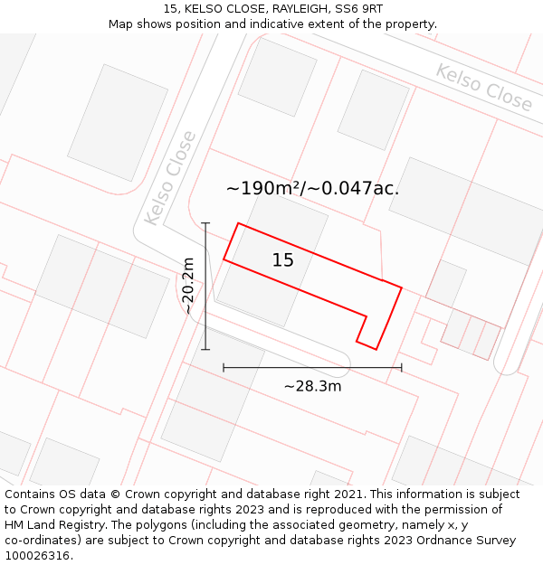 15, KELSO CLOSE, RAYLEIGH, SS6 9RT: Plot and title map