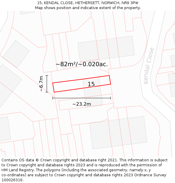15, KENDAL CLOSE, HETHERSETT, NORWICH, NR9 3PW: Plot and title map