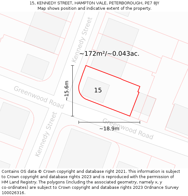 15, KENNEDY STREET, HAMPTON VALE, PETERBOROUGH, PE7 8JY: Plot and title map