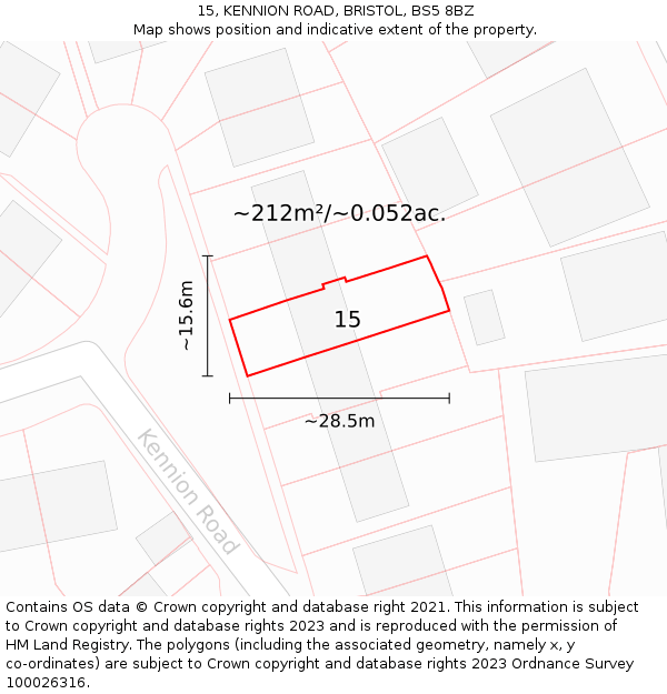 15, KENNION ROAD, BRISTOL, BS5 8BZ: Plot and title map