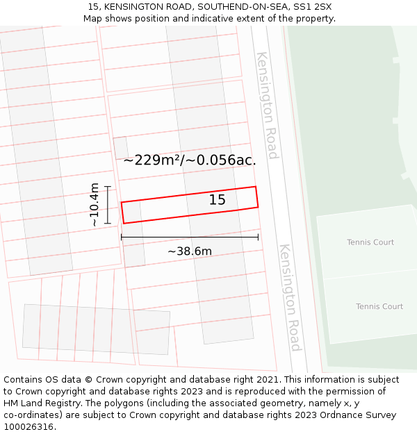 15, KENSINGTON ROAD, SOUTHEND-ON-SEA, SS1 2SX: Plot and title map