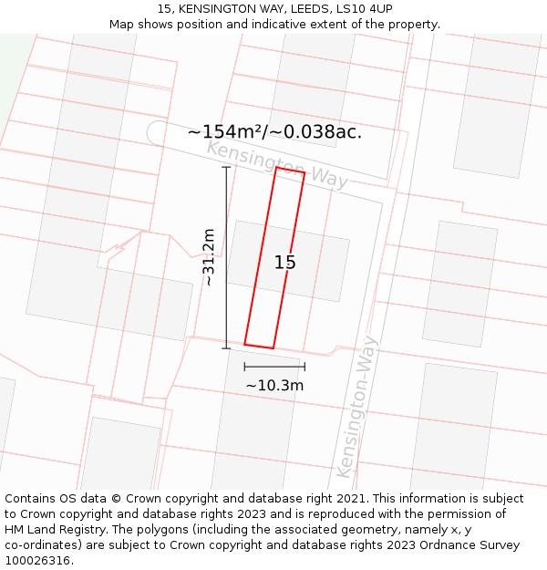 15, KENSINGTON WAY, LEEDS, LS10 4UP: Plot and title map
