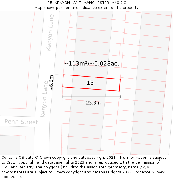 15, KENYON LANE, MANCHESTER, M40 9JG: Plot and title map