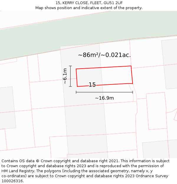 15, KERRY CLOSE, FLEET, GU51 2UF: Plot and title map