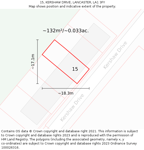 15, KERSHAW DRIVE, LANCASTER, LA1 3FY: Plot and title map