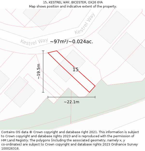 15, KESTREL WAY, BICESTER, OX26 6YA: Plot and title map