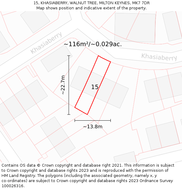 15, KHASIABERRY, WALNUT TREE, MILTON KEYNES, MK7 7DR: Plot and title map