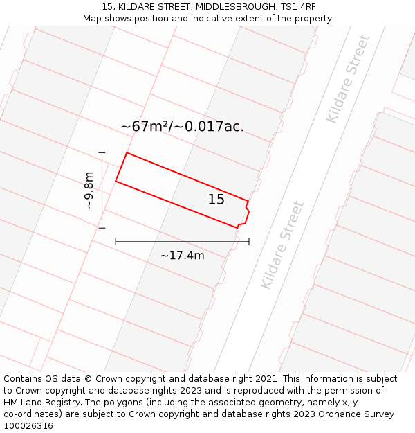 15, KILDARE STREET, MIDDLESBROUGH, TS1 4RF: Plot and title map