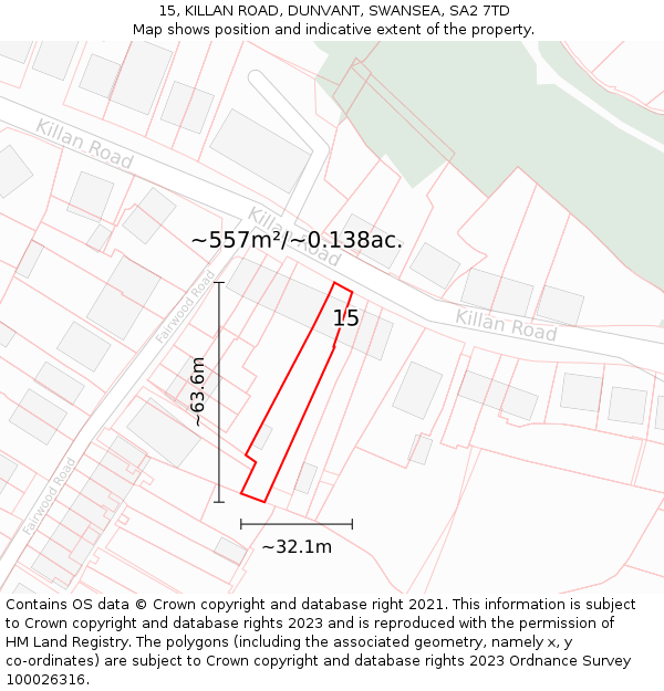 15, KILLAN ROAD, DUNVANT, SWANSEA, SA2 7TD: Plot and title map