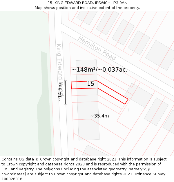 15, KING EDWARD ROAD, IPSWICH, IP3 9AN: Plot and title map