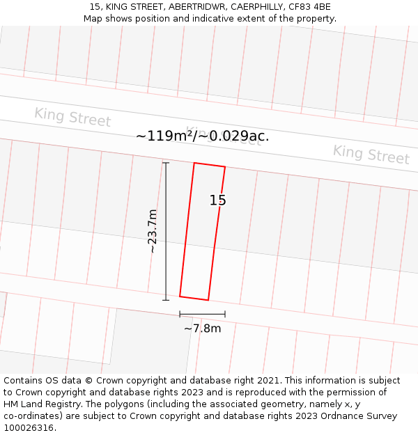 15, KING STREET, ABERTRIDWR, CAERPHILLY, CF83 4BE: Plot and title map