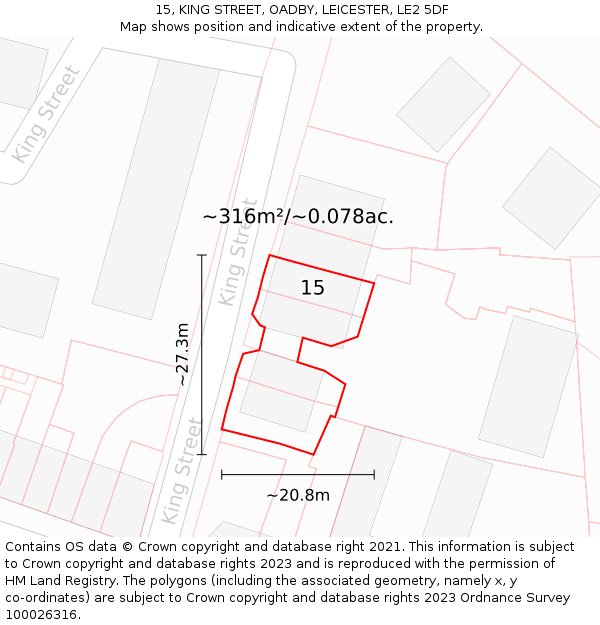 15, KING STREET, OADBY, LEICESTER, LE2 5DF: Plot and title map