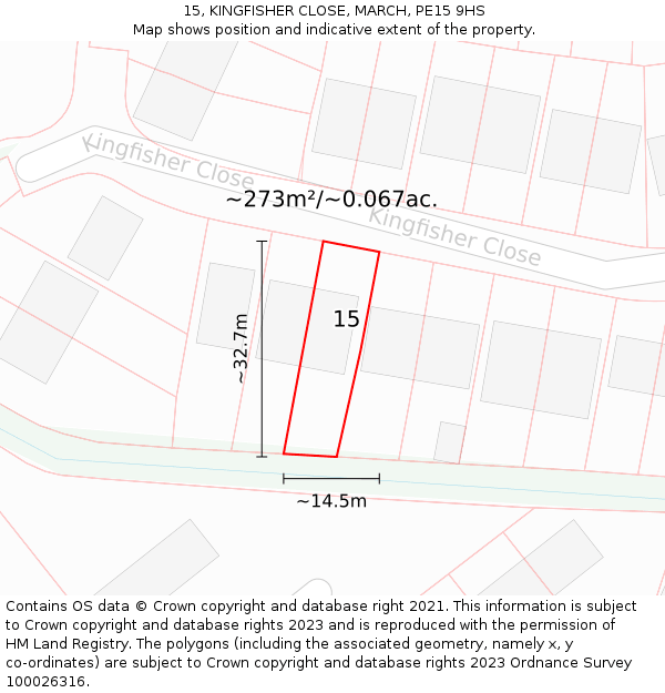 15, KINGFISHER CLOSE, MARCH, PE15 9HS: Plot and title map