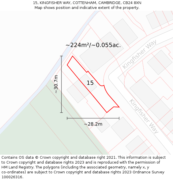 15, KINGFISHER WAY, COTTENHAM, CAMBRIDGE, CB24 8XN: Plot and title map
