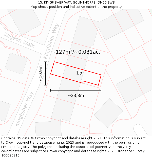 15, KINGFISHER WAY, SCUNTHORPE, DN16 3WS: Plot and title map