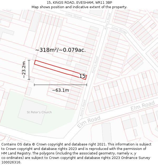 15, KINGS ROAD, EVESHAM, WR11 3BP: Plot and title map