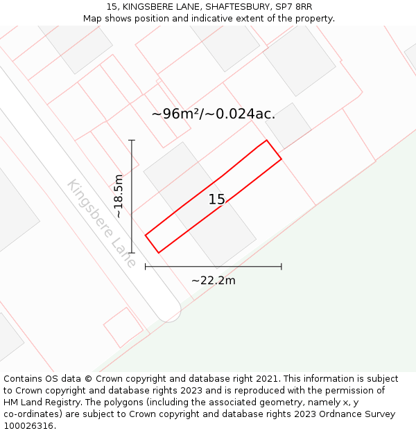 15, KINGSBERE LANE, SHAFTESBURY, SP7 8RR: Plot and title map