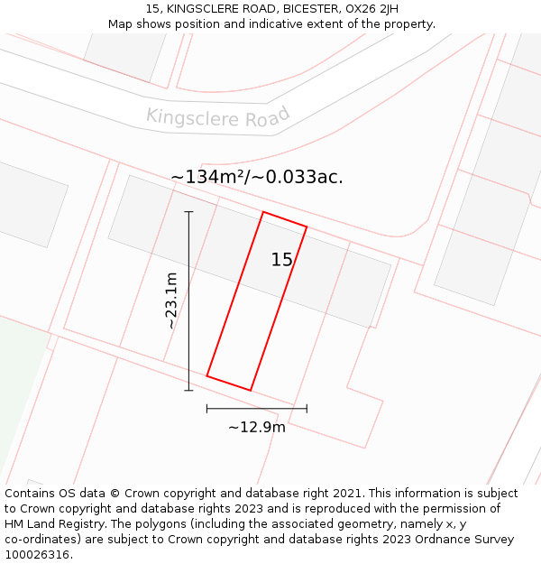 15, KINGSCLERE ROAD, BICESTER, OX26 2JH: Plot and title map