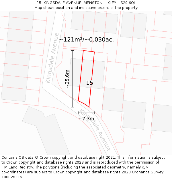 15, KINGSDALE AVENUE, MENSTON, ILKLEY, LS29 6QL: Plot and title map