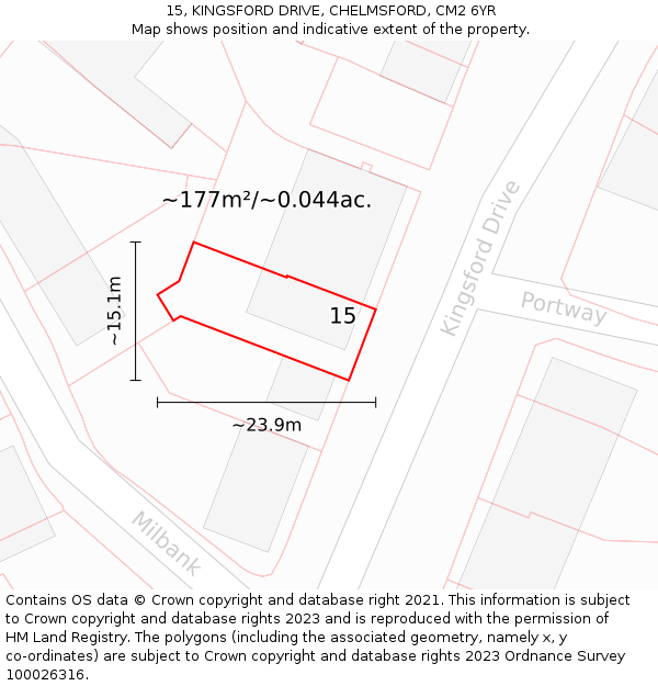 15, KINGSFORD DRIVE, CHELMSFORD, CM2 6YR: Plot and title map
