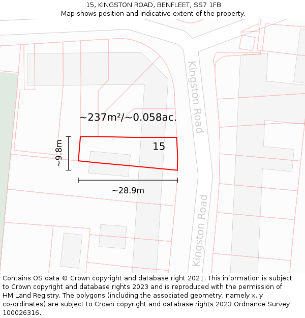 15, KINGSTON ROAD, BENFLEET, SS7 1FB: Plot and title map