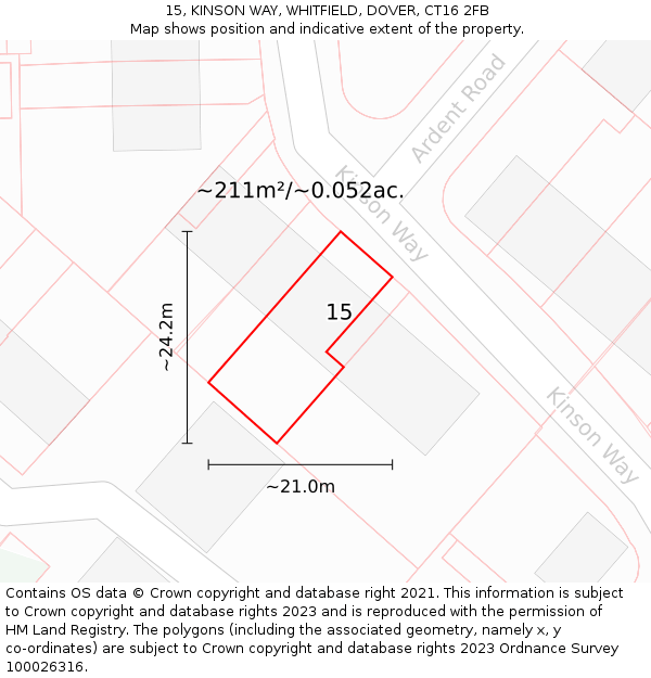 15, KINSON WAY, WHITFIELD, DOVER, CT16 2FB: Plot and title map