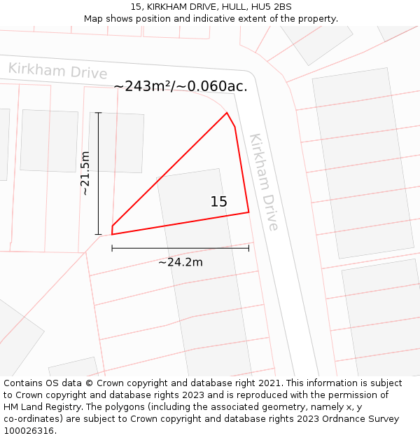 15, KIRKHAM DRIVE, HULL, HU5 2BS: Plot and title map