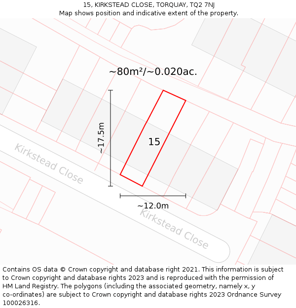 15, KIRKSTEAD CLOSE, TORQUAY, TQ2 7NJ: Plot and title map