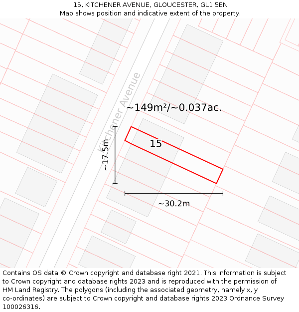 15, KITCHENER AVENUE, GLOUCESTER, GL1 5EN: Plot and title map