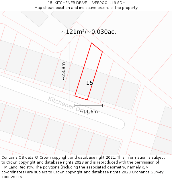 15, KITCHENER DRIVE, LIVERPOOL, L9 8DH: Plot and title map