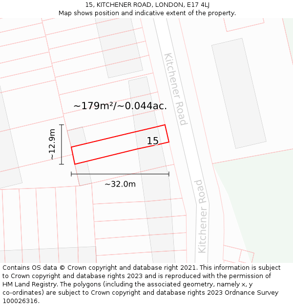 15, KITCHENER ROAD, LONDON, E17 4LJ: Plot and title map