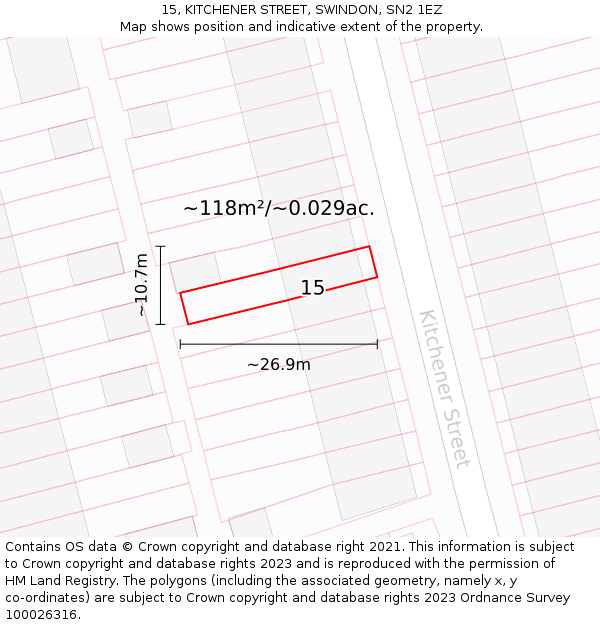 15, KITCHENER STREET, SWINDON, SN2 1EZ: Plot and title map