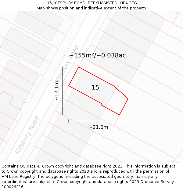 15, KITSBURY ROAD, BERKHAMSTED, HP4 3EG: Plot and title map