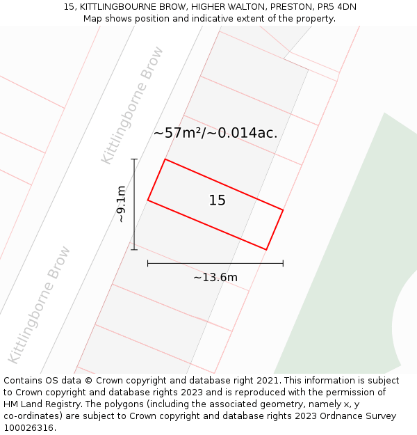 15, KITTLINGBOURNE BROW, HIGHER WALTON, PRESTON, PR5 4DN: Plot and title map