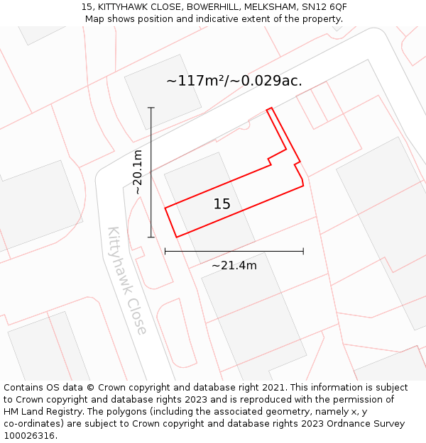 15, KITTYHAWK CLOSE, BOWERHILL, MELKSHAM, SN12 6QF: Plot and title map