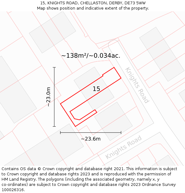 15, KNIGHTS ROAD, CHELLASTON, DERBY, DE73 5WW: Plot and title map