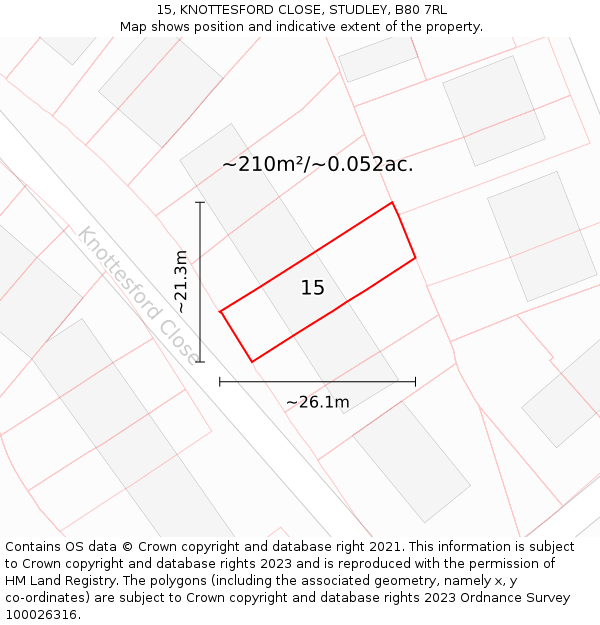 15, KNOTTESFORD CLOSE, STUDLEY, B80 7RL: Plot and title map