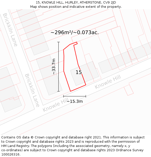 15, KNOWLE HILL, HURLEY, ATHERSTONE, CV9 2JD: Plot and title map