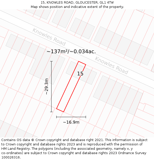 15, KNOWLES ROAD, GLOUCESTER, GL1 4TW: Plot and title map