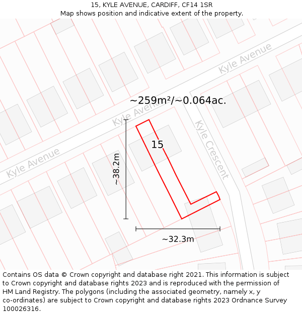 15, KYLE AVENUE, CARDIFF, CF14 1SR: Plot and title map