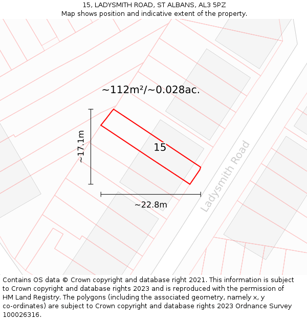 15, LADYSMITH ROAD, ST ALBANS, AL3 5PZ: Plot and title map