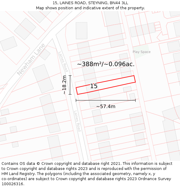 15, LAINES ROAD, STEYNING, BN44 3LL: Plot and title map