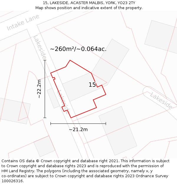 15, LAKESIDE, ACASTER MALBIS, YORK, YO23 2TY: Plot and title map